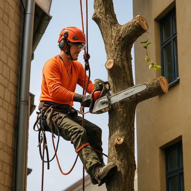 Alpinista technikával végzett fakivágás - nehezen megközelíthető fák biztonságos eltávolítása