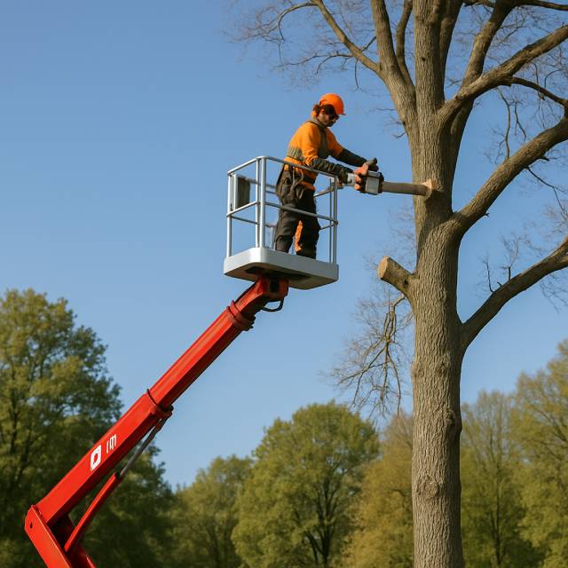 Emelőkosaras fakivágás - magasan lévő gallyak és fák biztonságos eltávolítása